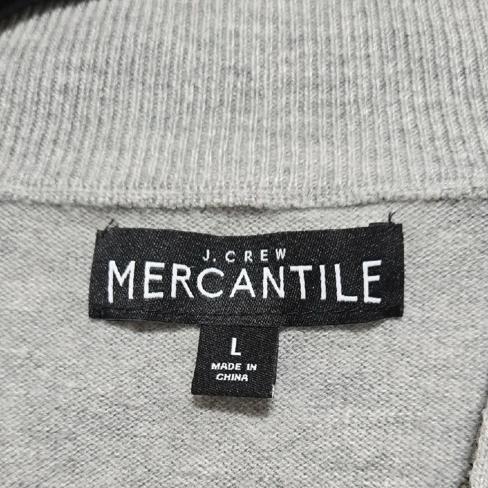 J. Crew Mercantile Men's Light Gray Crewneck Sweater Long Sleeve 1/4 Zip Up Sz L
